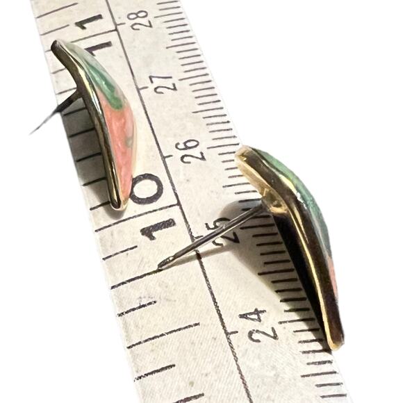 Vintage Gold-Tone Peach & Green Swirl Post Earrings, Teardrop Design - Picture 8 of 15